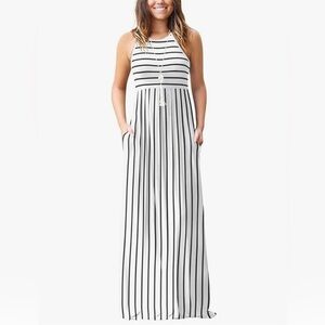 🆕 Euovmy Striped Black and White Maxi Tank Dress with Pockets, Size L